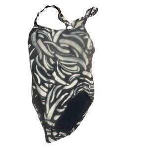 Hurley Women's One-Piece UPF 50+ Stretch Swimsuit, Black And White Size M. BR